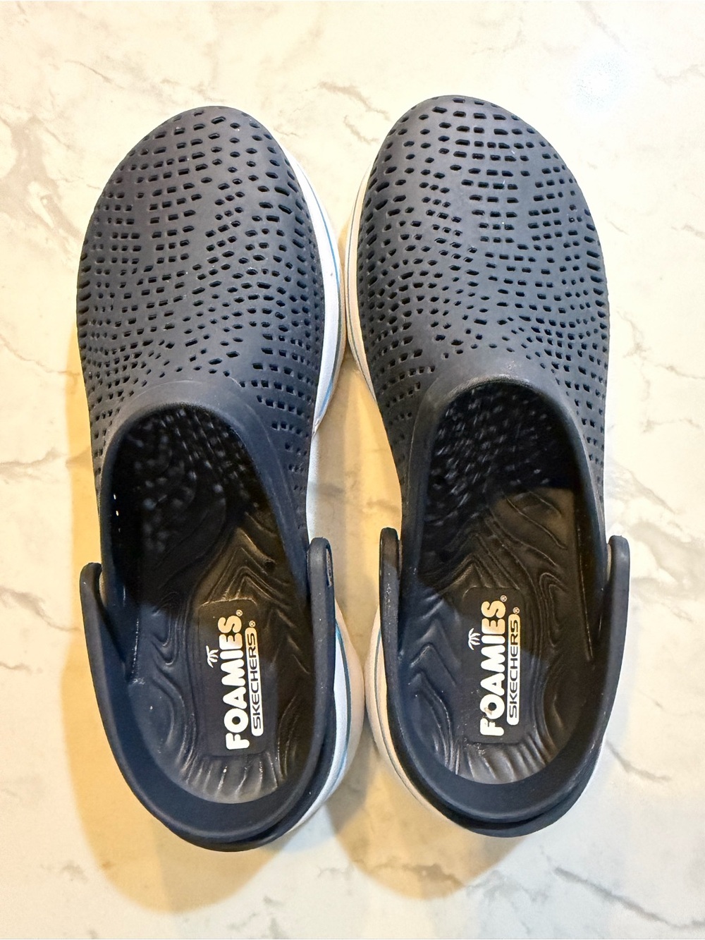 Skechers dark blue Foamies Clog Mules with White Trim